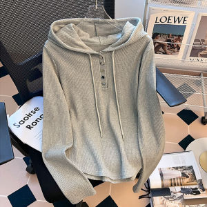 Big Sale Leak-Picking ~ Spring & Fall French Hoodie with Drawstrings Long Sleeves Sweatshirt Womens Texture Chic Inner Wear T-shirt Base Tops