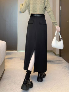 Black Suit Style High Waist A-Line Midi Skirt for Women Straight Cut Asymmetrical Hemline Korean Fashion Commute Style