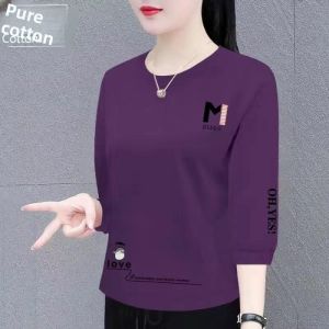 HUAXUNRAN | Cotton 3/4 Sleeve Loose T-Shirt for Women