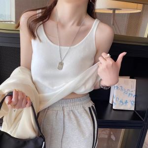 เสื้อกั๊กไหมน้ำแข็งคอวีสไตล์ฝรั่งเศสสำหรับผู้หญิง เสื้อคลุมกันหนาวแบบสวมหัวแขนกุด ฤดูใบไม้ผลิและฤดูร้อน 2024