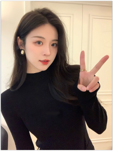 PEIXI | French Style Black Half-Neck Knit Top
