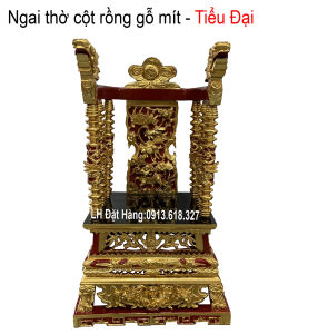 Long ngai thờ cột rồng song long gỗ mít sơn son thếp vàng cao 71cm