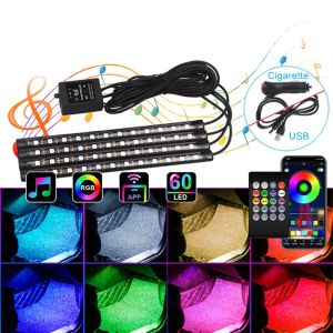 RGB Car Interior Ambient Foot Light with USB Wireless Remote Music Control App Control Atmosphere Light Auto Decorative Lamps