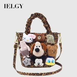 Ielgy dễ thương sang trọng muppet Túi xách mùa thu mùa đông in da báo túi xô dung tích lớn giản dị một bên vai