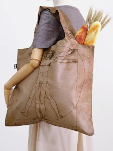 Loqi Fashionable Foldable Eco-Bag Museum Series Da Vinci Vitruvian Man Style Single Shoulder Bag Lightweight Travel Essential