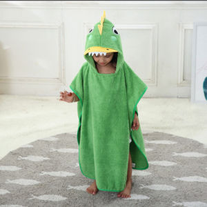 Childrens Bath Towel Pure Cotton Absorbent Cartoon Robe with Cap Bath Robe Can Wear Wrap Medium Large Children Swimming Cloak Towel