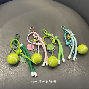 Korean Style Ins Colorful Smiley Face Tennis Racket Car Key Bag Pendant Mobile Phone Case Earphone Case Nylon Rope Ornament