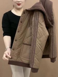 แจ็คเก็ตผ้าฝ้ายมีฮู้ดสีแดง Ankela สำหรับคุณแม่ ทรงสั้น แฟชั่น อบอุ่น สำหรับผู้หญิงวัยกลางคนและผู้สูงอายุ ทรงหลวม แจ็คเก็ตผ้าฝ้าย