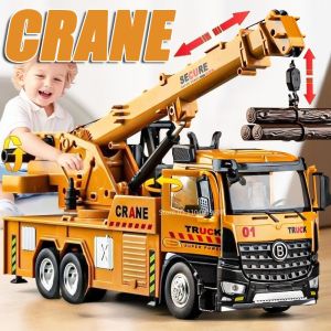 1:24 Engineering Crane Mixer Truck Toy Models Metal Diecast Sound Light Doors Opened Pull Back Ornament Vehicles for Boys Gifts