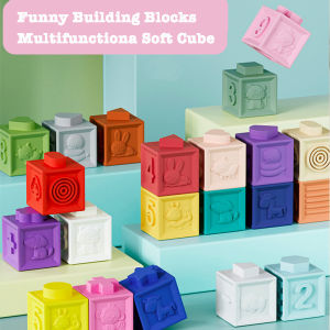 Soft Building Blocks Montessori Toddlers Early Education Toy Squeeze Stacker Cube Blocks Children Baby Bath Toys Birthday Gifts