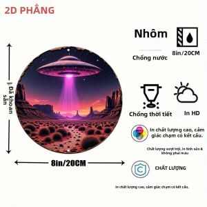 CIFbuy | Tranh Treo Tường Kim Loại Hình Đĩa Bay UFO Ngoài Hành Tinh 8 Inch Thiết Kế Sao Đêm Đầy Sao Xương Rồng Tia Hồng Phù Hợp Trang Trí Ngoài Trời Bền Chắc Chủ Đề Sa Mạc Thung Lũng.
