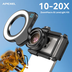apexel | APEXEL 10-20X Zoom Macro Lens HD Micro Phone Camera Lenses with LED Fill Light for iPhone Samsung All Smartphones Eyelash Macro