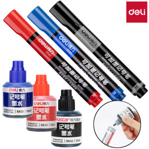 deli | 3 Colors Deli Supplies Refillable Markers Vivid Quick Dry Non Toxic Art for Kids Adults School Office Artists Bulk Pack