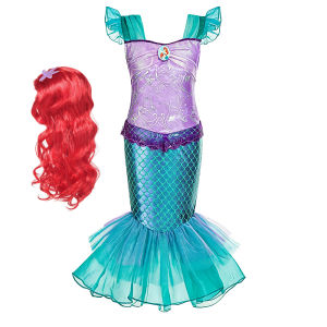 Girls Mermaid Costume Princess Kids Purple Dress Cosplay Children Clothing Fancy Carnival Birthday Party Dresses