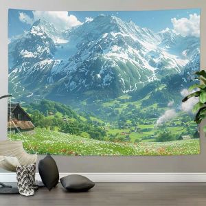 VIKAMA Fresh Mountain and Wildflower Landscape Print Tapestry Polyester Backdrop for the Bedroom Home Decor