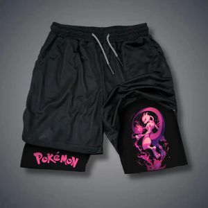 Pokemon Anime Casual Gym Shorts Men Summer 2026 Streetwear Fashion Cartoon Print Beach Pants Double-layer Quick-drying Pants