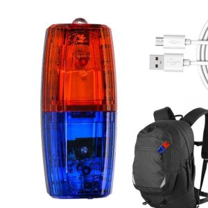 【High Quality+in Stock】Safety Patrol Alarm LED Red Blue Multifunction Clip Flashing Warning Safety Shoulder Police Lights USB Charging Emergency Lamp Bicycle Accessories