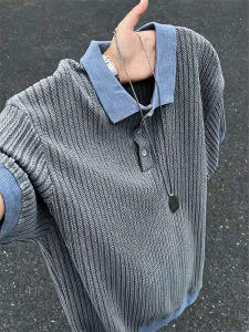 Textured Stripe Polo Shirt Mens Short Sleeve