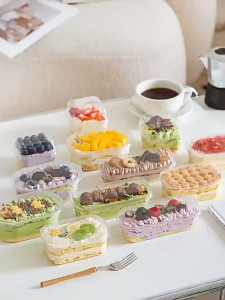 100PCS Mini Loaf Deli Dessert Container with Lid Mango Float Mousse Dessert Container Rectangle Box