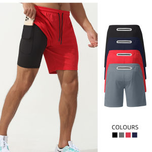 Mens Five-Quarter Running Shorts Speed Dry Marathon Training Sports Shorts with Inner Pouch for Mobile Phone Quick Dry
