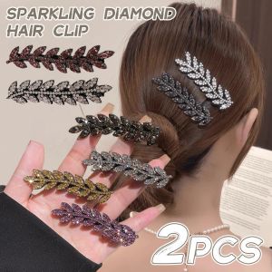 2Pcs Sparkling Rhinestone Wheat Ear Hair Clip Side Bangs BB Clip Broken Hair Fixed Hairpin Women Girls Headwear Hair Ornaments