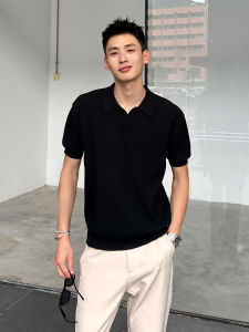 Summer Short Sleeve Knitted POLO Shirt Mens Half Sleeve Old Money Style Fashionable Shoulder Fit Neck Design Textured Feeling