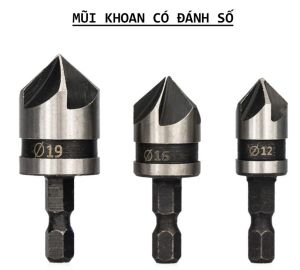 Bộ 3 mũi khoan khoét lỗ chuyên dùng cho chất liệu gỗ/kim loại. Bộ 3 Mũi Doa Âm Miệng Lỗ Bắt Âm Vít 12-16-19mm VITO 5 Lưỡ