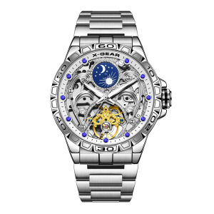 Đồng Hồ Cơ Tự Động Nam Dạ Quang Bằng Thép Không Gỉ Bầu Trời Đầy Sao Pha Mặt Trăng Chống Thấm Nước Thời Trang Đồng Hồ Đeo Tay Thông Thường