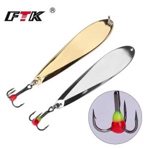 Mồi Câu Cá Bằng Kim Loại FTK Vertical Jigs 73mm 12g Kiểu Thìa Có Móc Ba Ngạnh Màu Vàng Bạc Dùng Câu Cá Trên Băng Dành Cho Cá Rô Và Cá Chó.