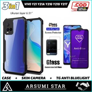 PROMO PAKET MURAH 3 IN 1 CASE VIVO Y21 / Y21S / Y21T / Y33S / Y33T SERIES HARDCASE ARMOR TPU SHOOKPROF TRANSPARAN CASING + TG ANTI GORES CERAMIC MATTE ANTI SPY + SKIN CAMERA LENS