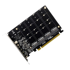 [Vktech] 4 Port M.2 NVME SSD To PCIE X16 Adapter Converter Card PCIE Split/PCIE RAID Host Controller Expansion Card Support 2230/2242/2260/2280 LED Indicator