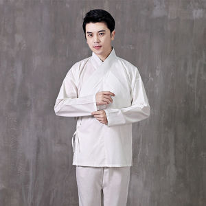 ชุดกางเกงขายาวคอปกกลางแขนสั้นผ้าฝ้ายแท้สำหรับผู้ชาย ชุดฮันฟูสไตล์จีน ชุดบ้าน ชุดฝึกสมาธิ ชุดฝึกซ้อม ชุดฤดูใบไม้ผลิ