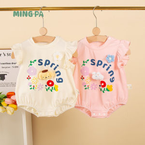 ชุดเดรสแขนกุดคอตุ๊กตาสไตล์เจ้าหญิงสำหรับเด็กผู้หญิงในช่วงฤดูร้อน ชุดเด็กผ้าฝ้ายลายดอกไม้ กระโปรงทรงเอ ความยาวปานกลาง