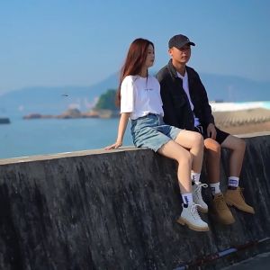 Leather Ankle Boots for Men - High Cut Black Boots with Yellow Accents - Boy Footwear