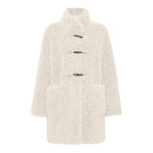 Petit Bari | Collar Horn Button Faux Lamb Fur Coat Medium-Long