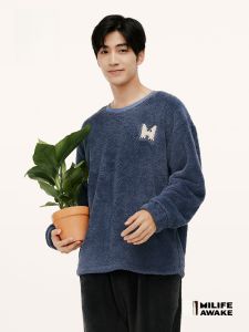 HLA | Mens Home Clothes Soft Breathable Coral Fleece Pyjamas Autumn New Arrival HLA Comfortable Long Sleeve Round Neck Sleepwear