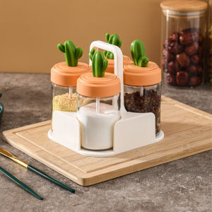 Kitchenut Seasoning Dispenser Spice Storage Cactus Glass Condiment Jar Set With Spoon Condiment Bottle Bekas Kaca