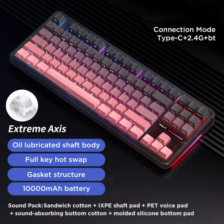 AULA | Aula F87 Pro Mechanical Keyboard Wired 2.4g Wireless Bluetooth Tri Mode 8000mAh 87Key Hotswap Rgb Pbt Customized Gaming Keyboard