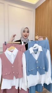Avika Rok + Atasan Bahan Crinkle mix Twill Set Rok Wanita Terbaru 2024 Kekinian Set Korean Style
