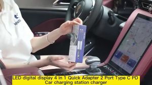 Car Charger Fast Charger 4 Port USB QC 3.0 Kabel Charger Type C  Fast Charging 120W 4 in 1 Retractable voltase amper digital Charger Mobil / Charger Mobil Fast Charging