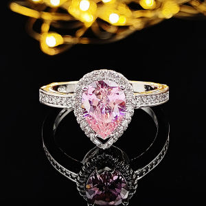 Silver Color Designer Pink White Green Pear Cut Zircon The Engagement Rings for Women Wedding Anel Aneis Fashion Party R603