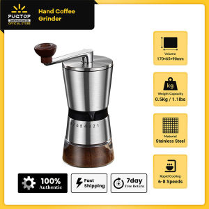 PUGTOP Home Portable Manual Coffee Grinder Hand Coffee Mill with Ceramic Burrs 6/8 Adjustable Settings Portable Hand Crank Tools