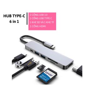 Hub chuyển đổi Type c 6 trong 1 JVJ 6 trong 1 đa năng cổng chuyển đổi chia cổng USB 3.0 tốc độ 500Mb/s SD TF 4KHDMI