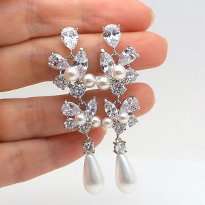 Huitan New Trendy Simulated Pearl Crystal Earrings for Women Elegant Engagement Wedding Ear Accessories Temperament Lady Jewelry
