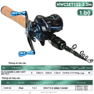 PROBEROS Cần Câu Cá Combo Kéo Dài Di Động Du Lịch Cực Baitcasting/Spinning Reel Cho Cá Chép Bass Sử Dụng Tay Trái/Tay Phải