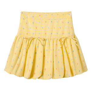 Gentle and Sweet Yellow Polka Dot High Waist Short Skirt