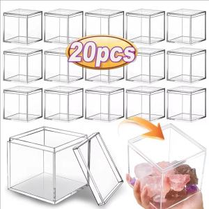 20pcs Small Acrylic Plastic Storage Box Square Containers Display Boxes with Lids Clear Container Boxes Candy Pill Earring Jewelry Tiny Beads Square Display Box
