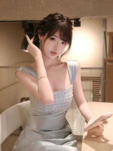 CHANGTONG | French Gentle Style Acetate Satin Aesthetic Fitting Strap Dress
