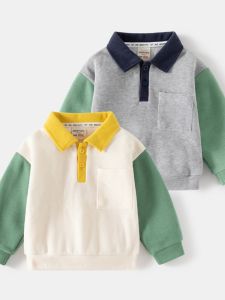 Boys Sweatshirt Collared Spring Autumn New Fashion Childrens Clothing Color Block Handsome Boys Top Korean Style Cotton Polyester Blend