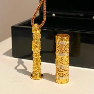 Joy Personal Buddha Necklace Ancient Method Gold Color Pendant Couple Sweater Chain New Chinese Style Trendy Alloy Inlaid Artificial Gem